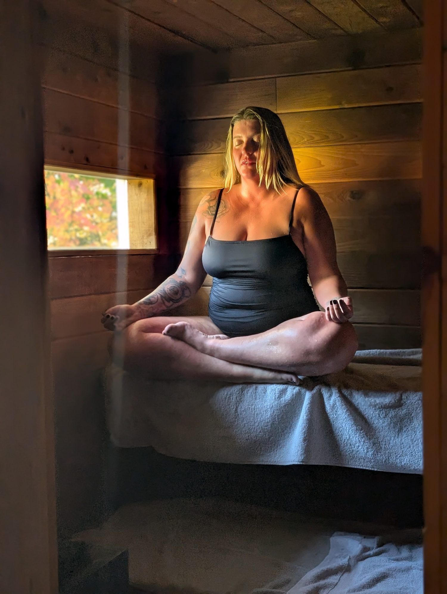 Meditating in the wood-fired sauna